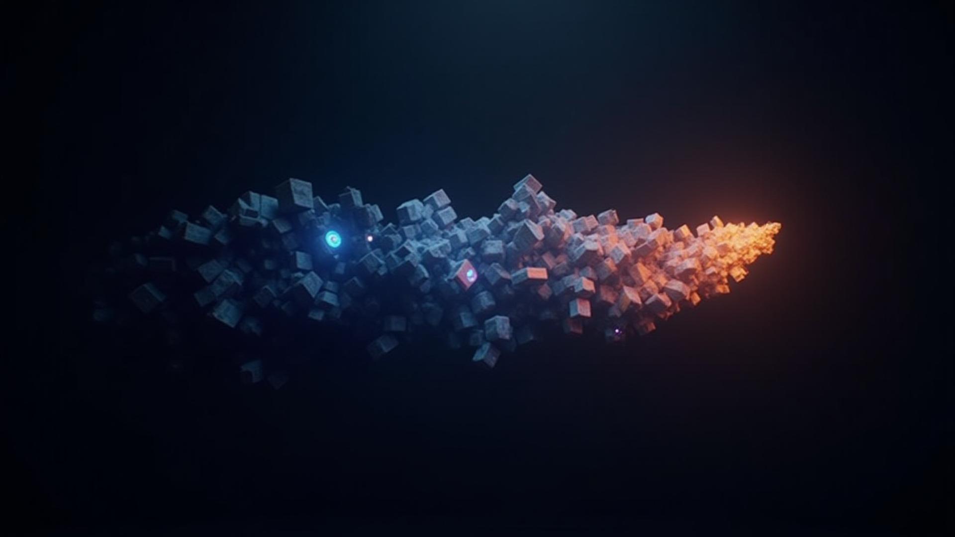 Abstract visualization of data migration and digital sculpting